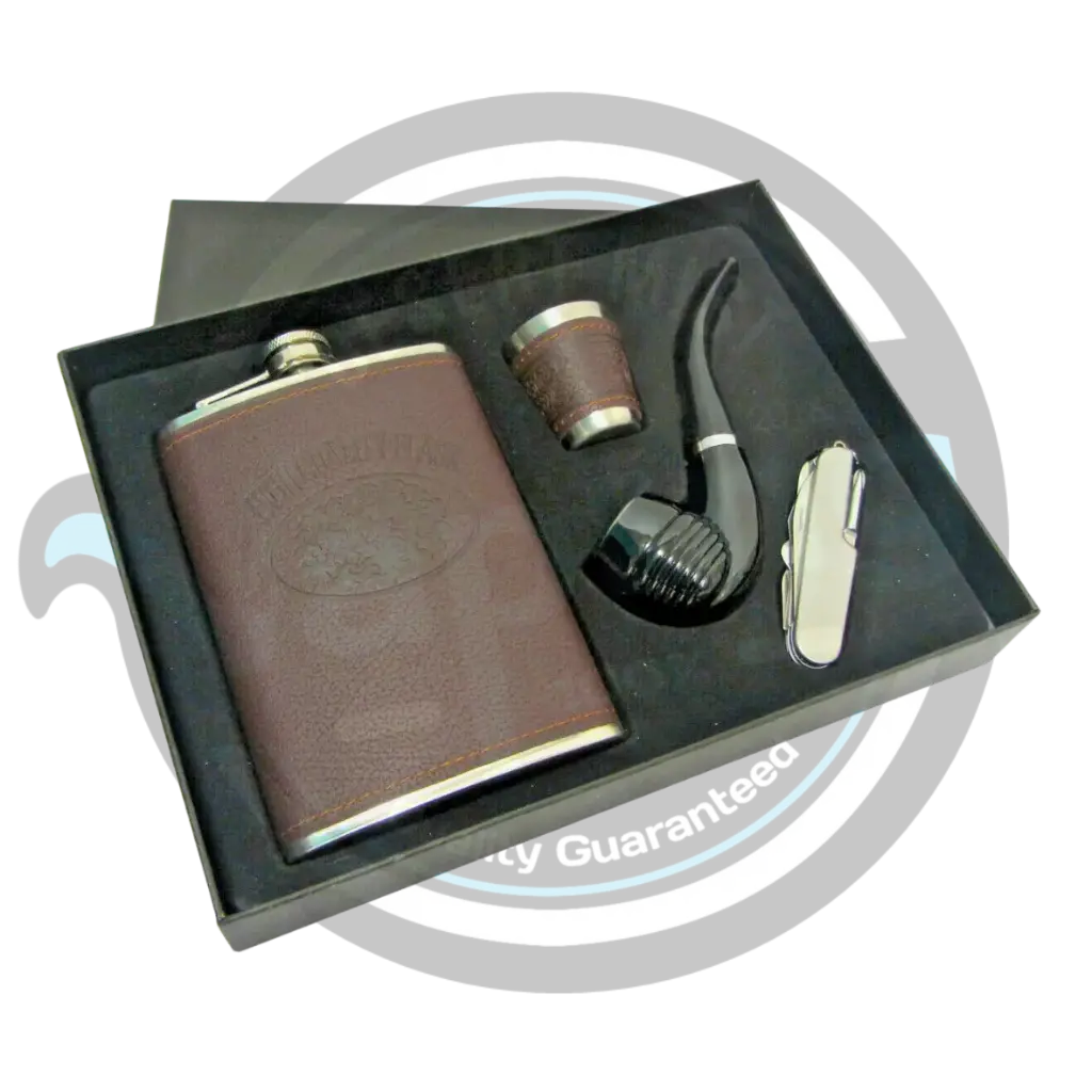 HIPFLASK | Leather Set (9oz) - W/Pipe