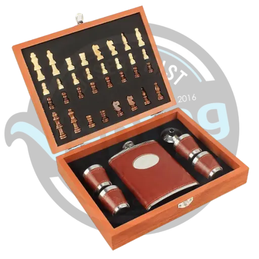 [CL0180 CN0020] HIPFLASK | Leather Set (8oz) - Chess